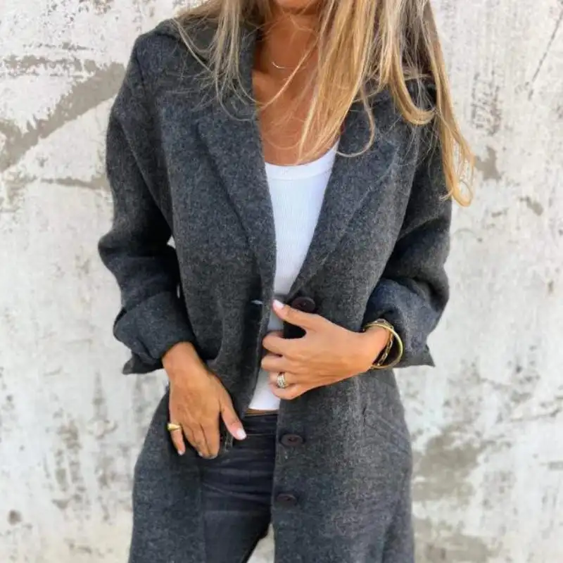 Women\'s Casual Single Breasted Jacket Thicken Wool Blend Stand Collar Single Breasted Pea Coat Soft Cardigan Lapels Jacket Coat