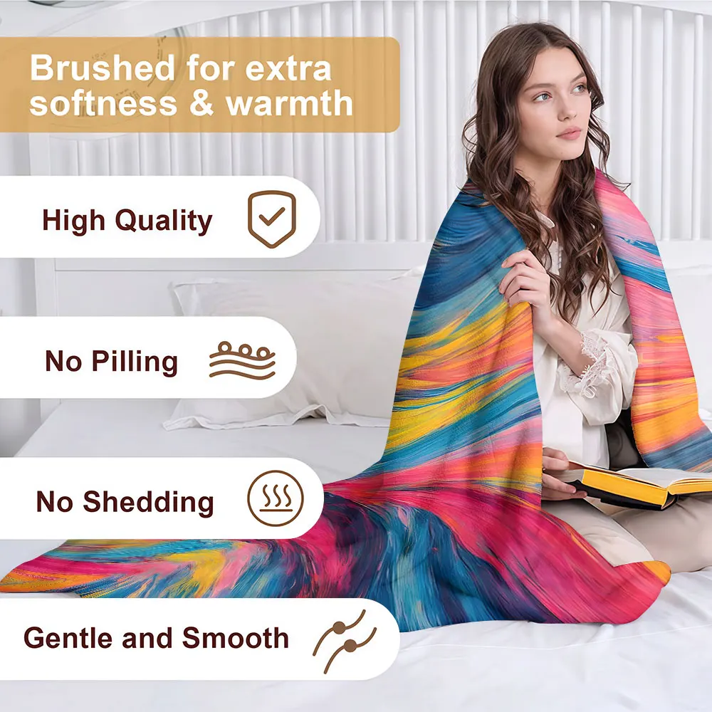 colorful fluid painting Soft Warm Flannel Blanket Lightweight Cozy Christmas Halloween Home Decor Room