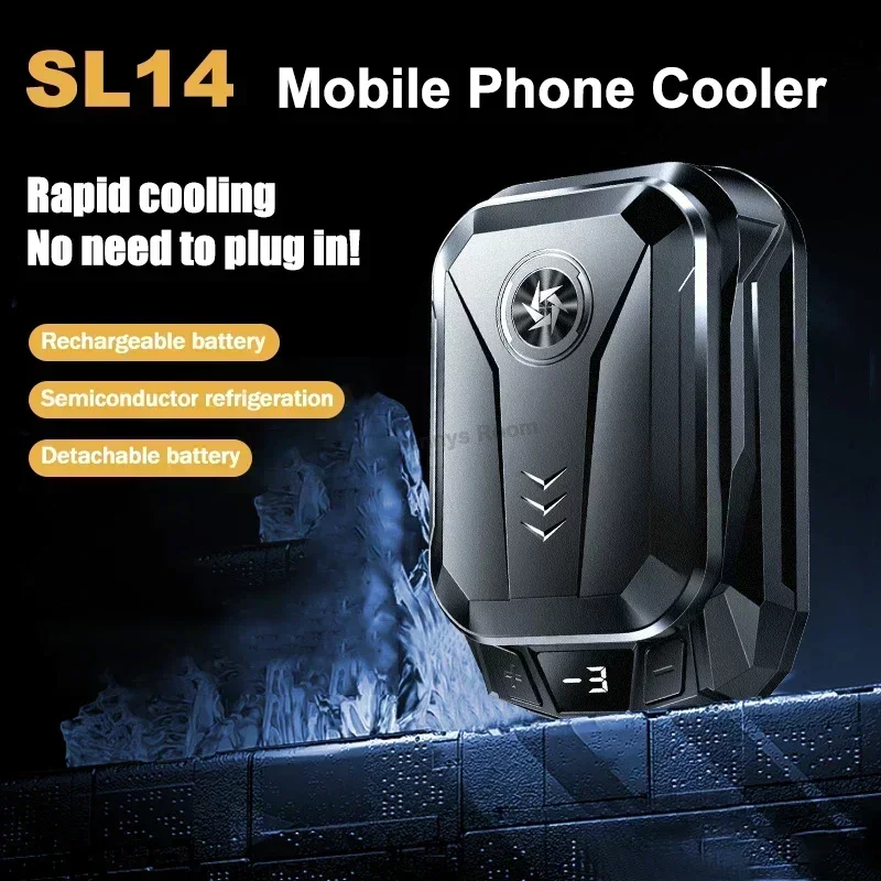 

SL14 ABS Mobile Phone Cooler 1500mAH Semiconductor Cooling Fan Radiator for IOS Android PUBG Digital Display Back Clip Heat Sink