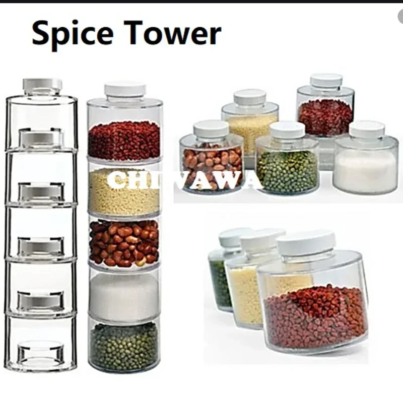 6PCS Transparent stackable seasoning bottle, spot spice storage box, tower shaped seasoning rack, tower shaped seasoning tank