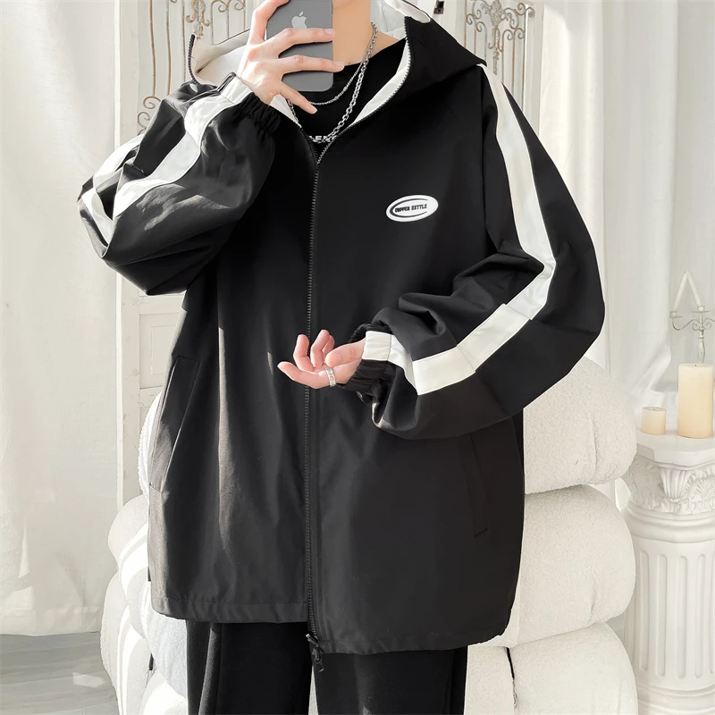 

Двусторонняя одежда, мужские весенние куртки, корейская мода, большие размеры, водонепроницаемая свободная куртка с капюшоном, мужская одежда, лоскутные цветные пальто