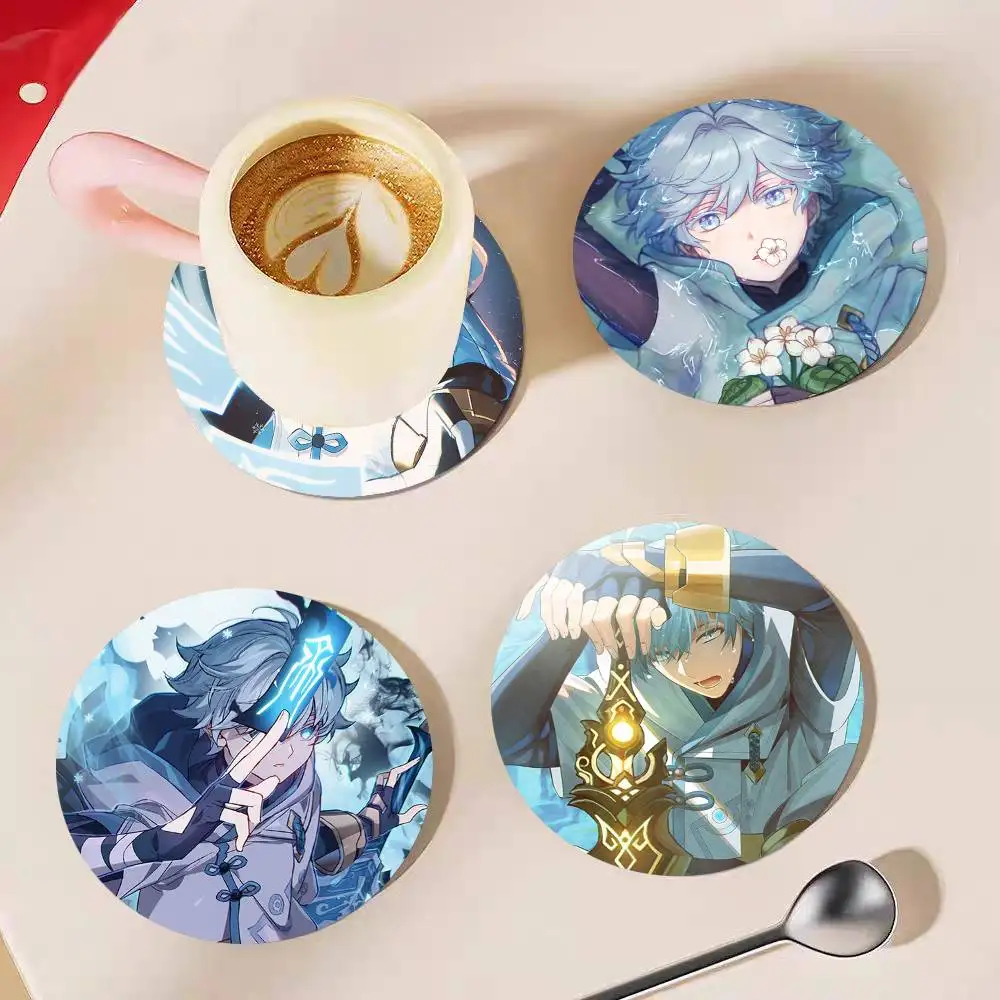 Game Genshin Impact Chongyun Anime Round Wooden Coasters Suitable For Restaurants And Coffee Home Gift Choice Holidays