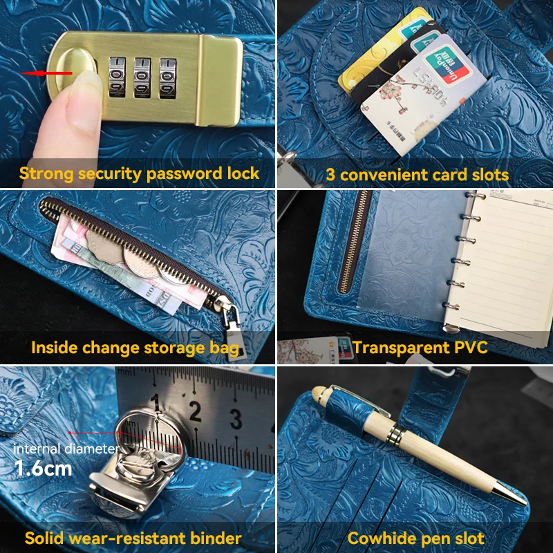 Luxo retro couro genuíno caderno a6 capa caso com suporte de caneta com bloqueio diário escritório viagem artesanal sketchbook