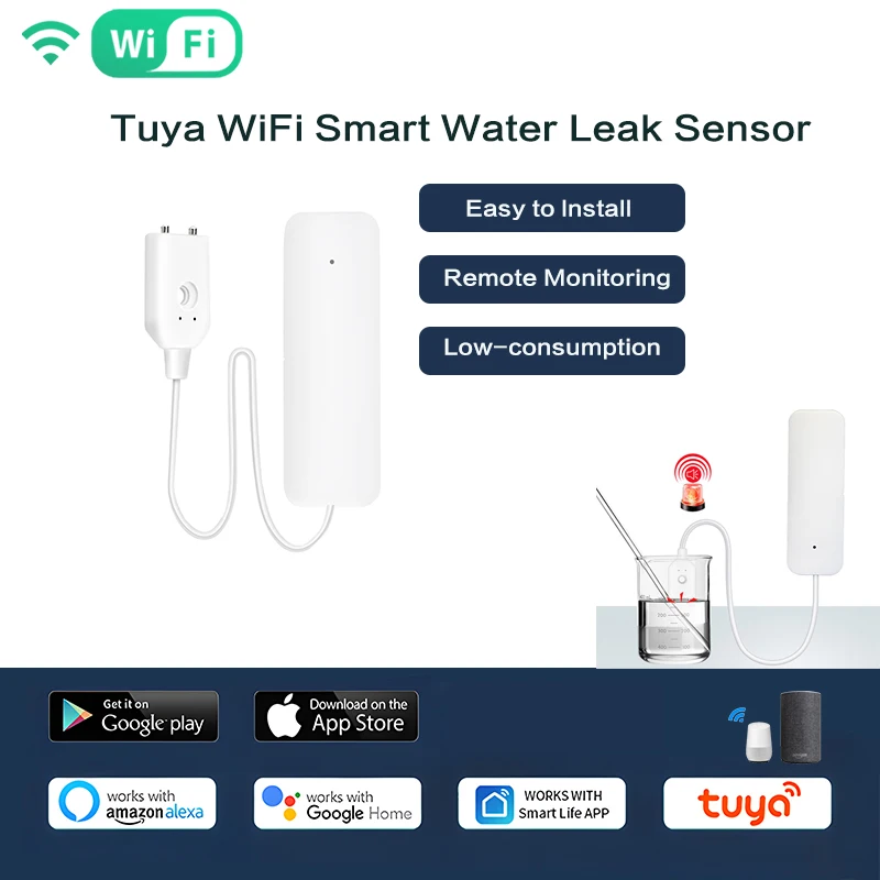 

Tuya WiFi Smart Water Leak Sensor Smart Home Flood Leakage Sensor Remote Control WIFI Water Leakage Controller Via Alexa Google