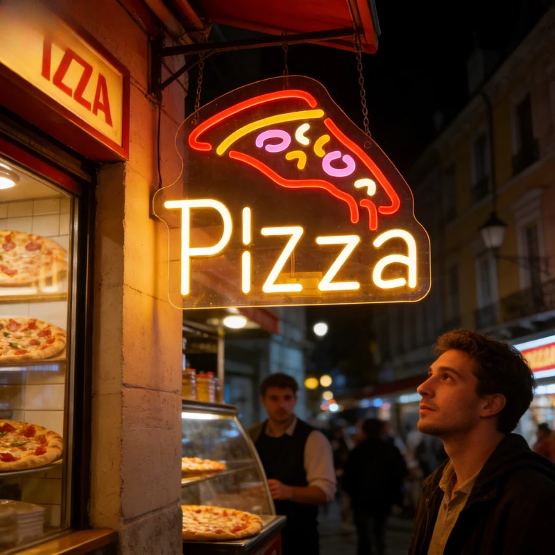 Pizza Slice Neon Sign for Wall Decor Light Up Dimmable LED Neon Light for Pizzeria Restaurant Kitchen Foodie Gift Diner Decor