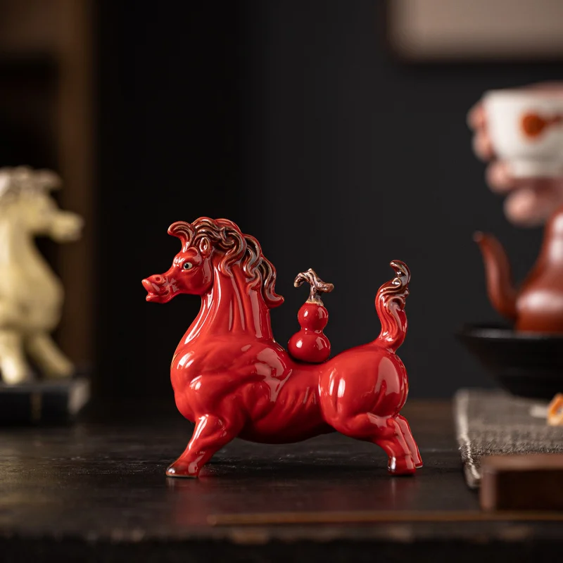 Instant Success Ceramic Tang Horse Ornament, New Chinese Style Festive Decor For Living Room, Home Entryway, Cabinet, Red Creati
