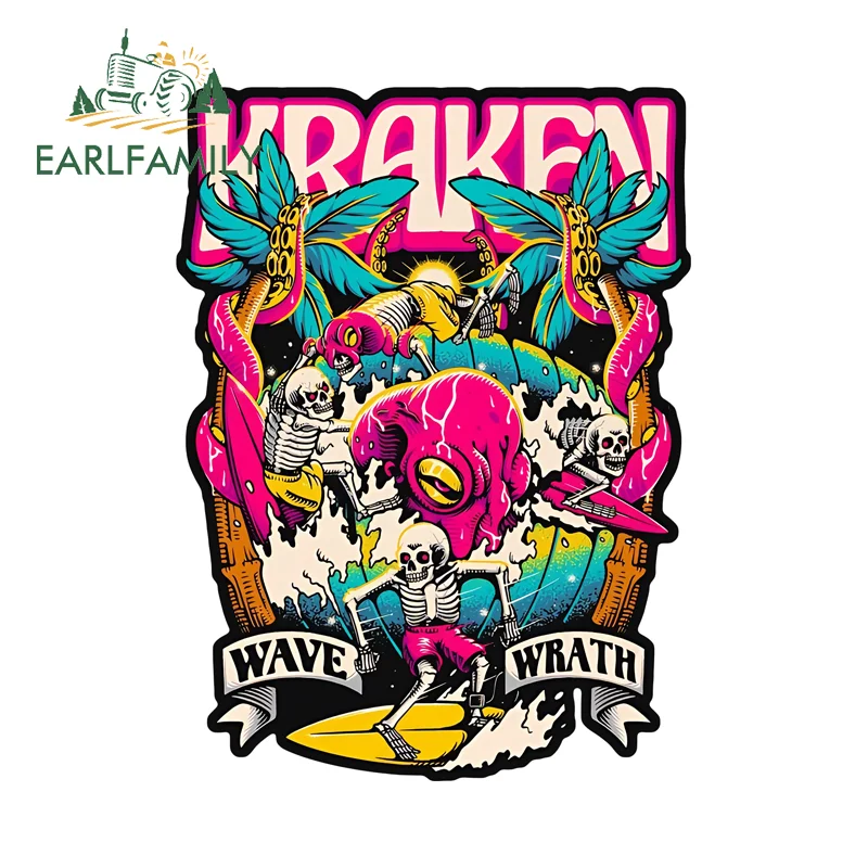 EARLFAMILY لافتة للنظر الإبداعية هاواي تصفح العنصر ملصقات السيارات مسلية الشخصية لوح التزلج ملصق مائي مقاوم للماء الزجاج الأمامي سيارة التفاف