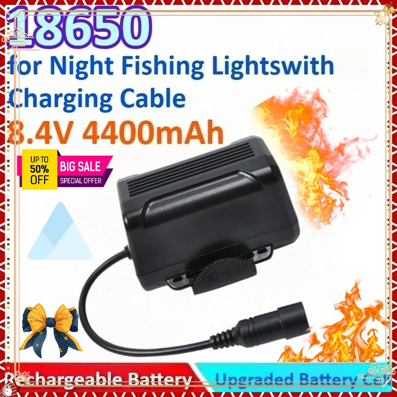 

New 2-cell 4400mAh 8.4V 18650 Rechargeable Lithium-ion Battery for Night Fishing Lights/Bicycle Headlights with Charging Cable