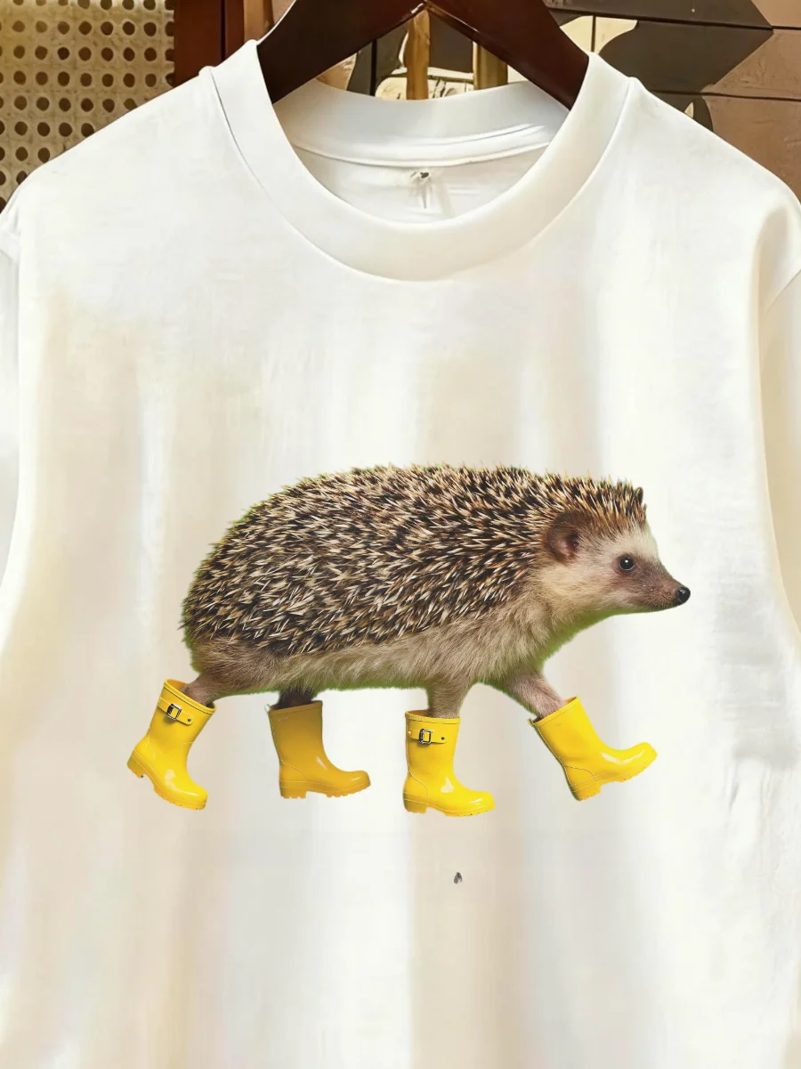 Loose Fit Pure Cotton Short Sleeve T-Shirt for Men Casual Summer Wear Animal World Abstract Hedgehog Booted Blackgang Print