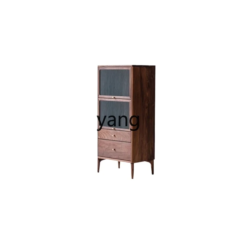

ZJJ black walnut solid wood TV side cabinet Nordic living room light luxury sofa storage drawer