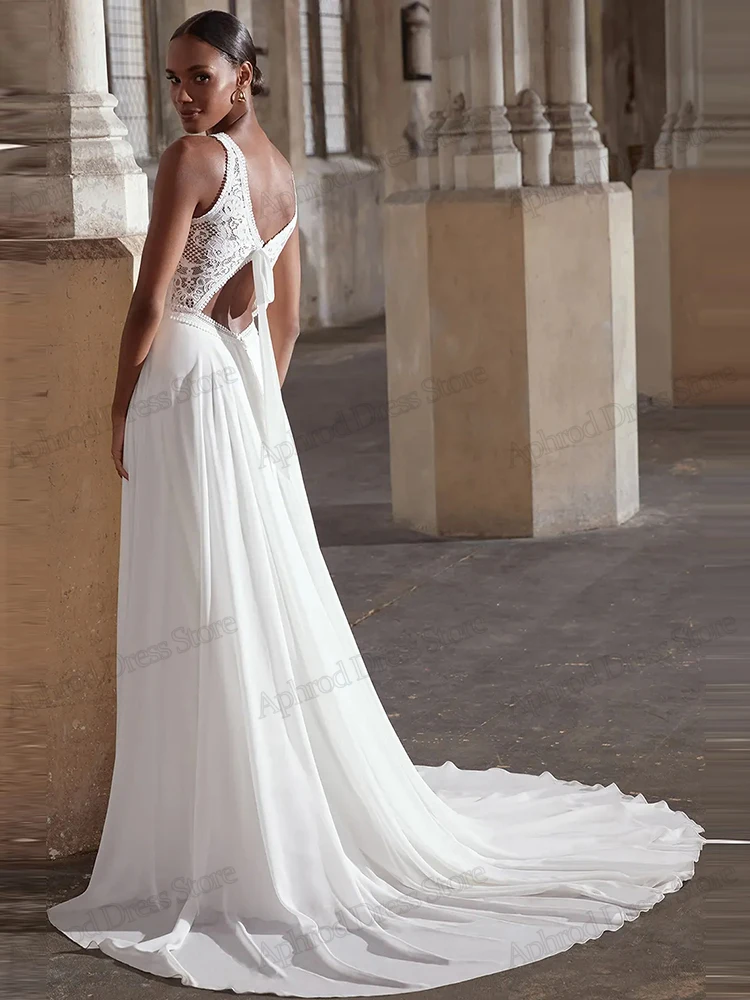 빈티지 웨딩 드레스 라인 신부 가운 레이스 아플리케 민소매 백리스 로브 글래머러스 베스티도스 데 노비아 맞춤 제작 2025