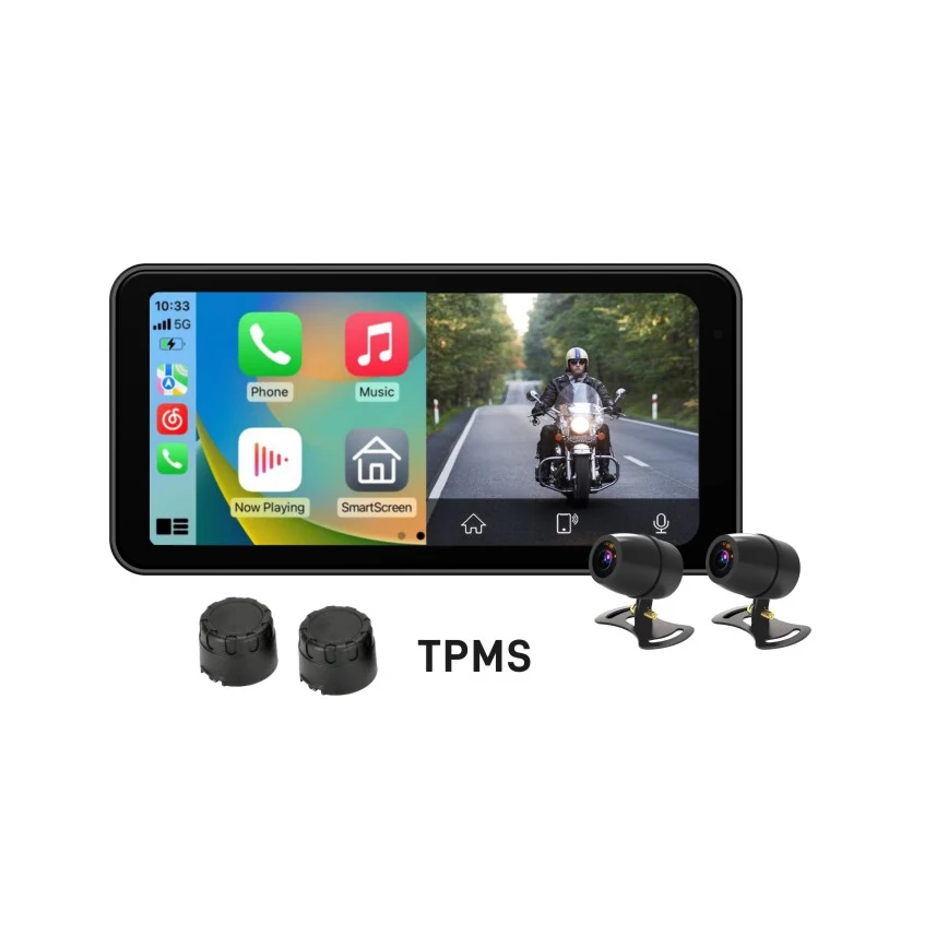 Factory wholesale Universal Motorcycle  5 inch Screen Wireless CarPlay LCD Screen waterproof  with  Dash camera