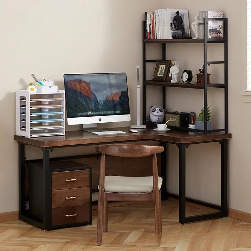 Home desktop computer desk, solid wood corner table L-shaped office corner desk