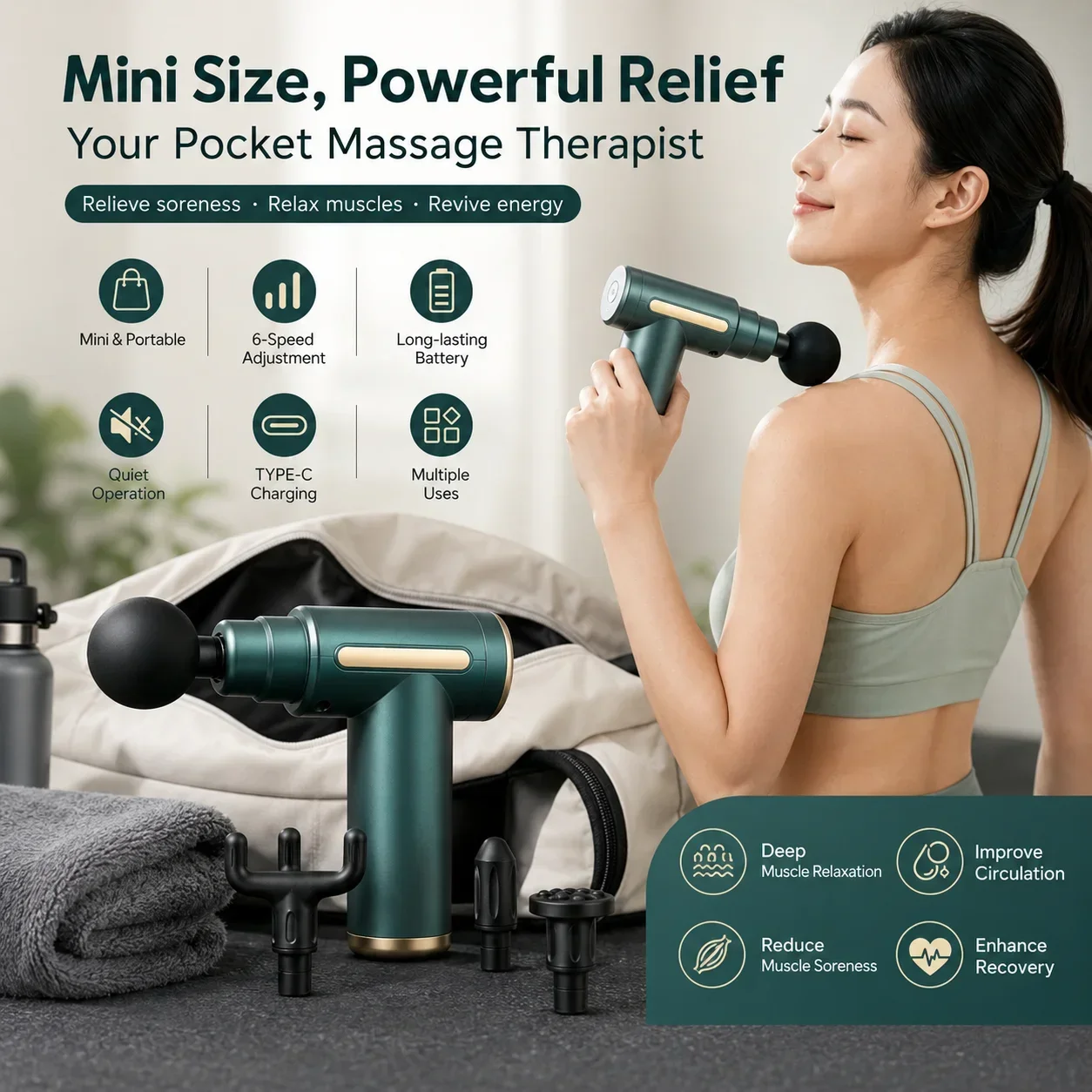 2026 New Mini Percussion Massage Gun Portable Multi Speed Fascia Massager Full Body Muscle Pain Relief Deep Tissue Massager