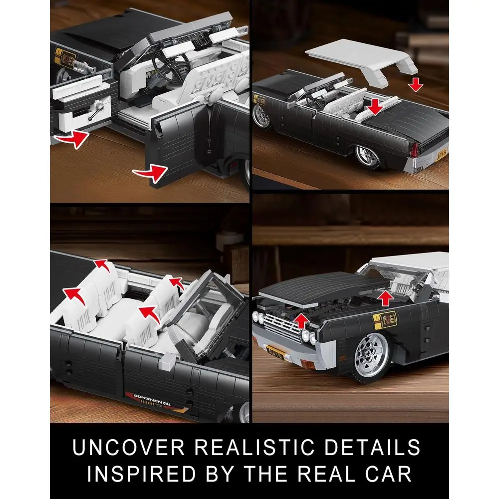 Classic Vintage Sports Car Building Blocks Kit, 1903-Piece Model Set for Ages 14+ and Adult Collectors (Static Version)