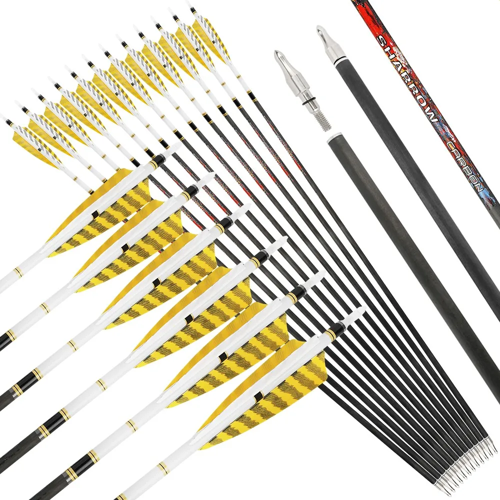 

Стрела из чистого углерода для стрельбы из лука 31 дюйм SP250/300/350/400/500/600 ID 6,2 мм с 4-дюймовым луком из турецкого пера, охотничья мишень для стрельбы