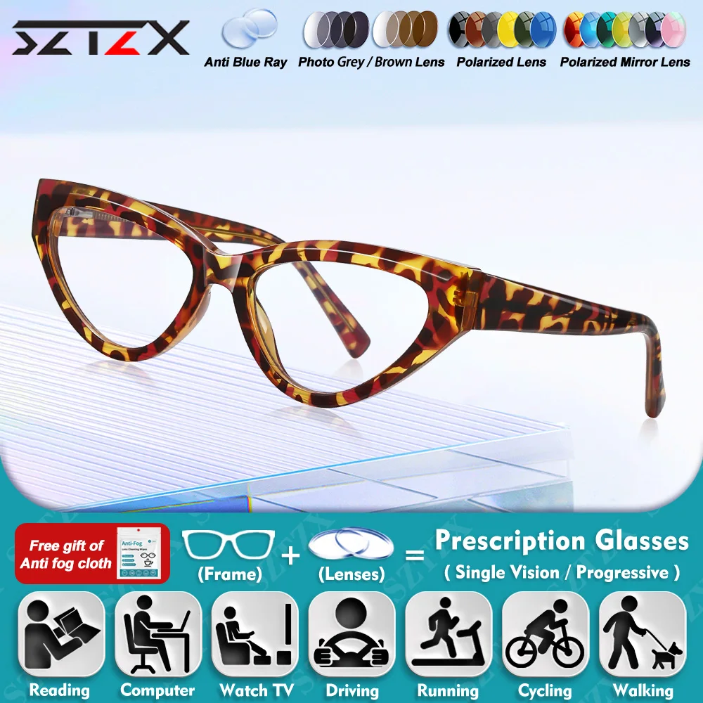 

SZTZX Retro Minimalist Polygon Myopia Prescription Reading Glasses For Women Anti Blue Light Progressive Photochromic Eyeglasses