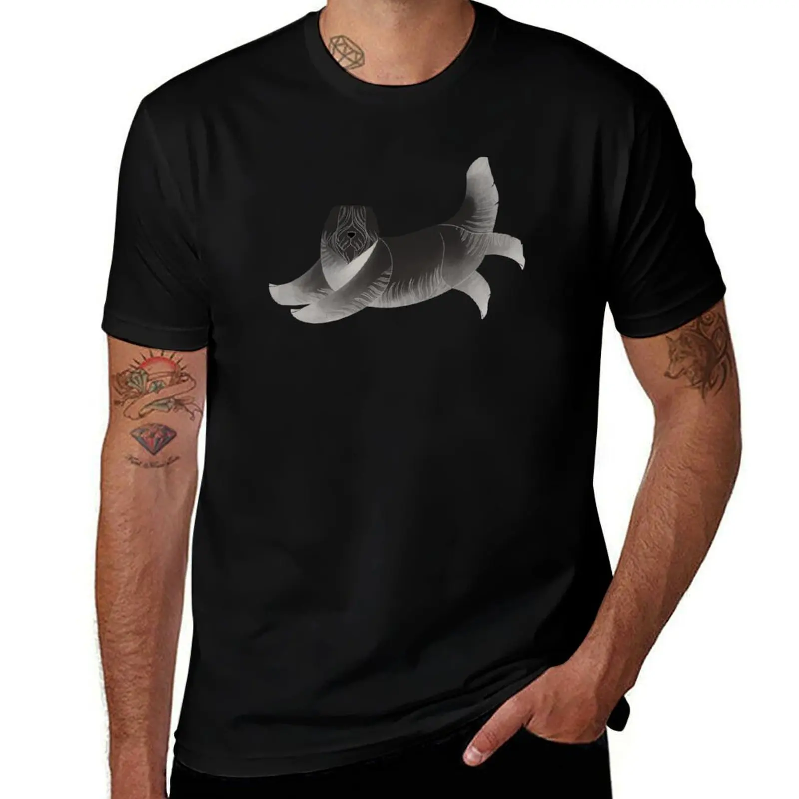 

Geometric dogs - Schapendoes (Grey Black and White) T-Shirt custom t-shirts customs black t-shirts for men