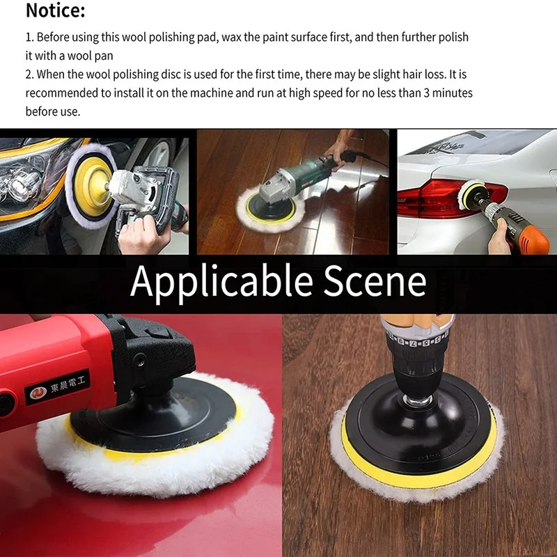 5Pcs Car Polishing Pad Set Wool Buffing Wheel Tool 3/4/5/6/7 Inch Drill Polish Disc Kit for Car Polisher Auto Paint Waxing Care