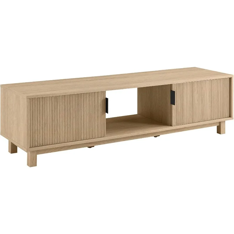 Walton Moderne Gecanneleerde Deur Lage Standaard Voor Tv 'S Tot 65 Inch, 58 Inch, Kust Eik