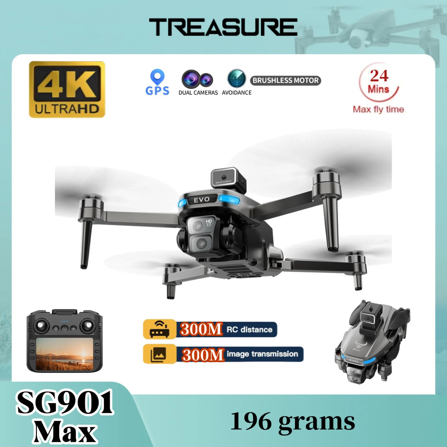 SG901 MAX Mini Drone 4K HD Dual Camera FPV Brushless Obstacle Avoidance Remote Control with Screen Foldable Quadcopter