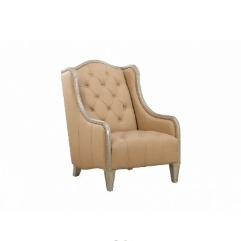 

American style, living room single leather sofa leisure chair decorative fabric all solid wood boss bar coffee chair