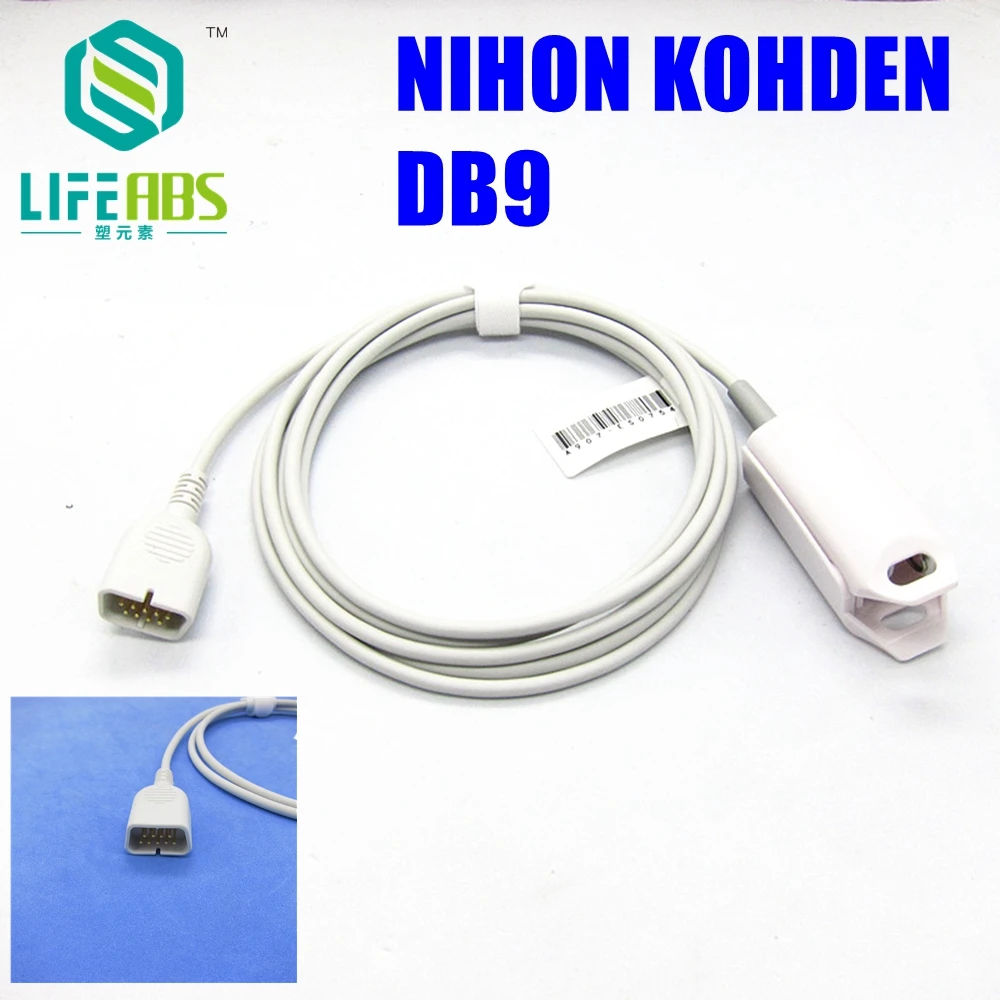 For Nihon Kohden,Db9 Patient Monitor Adult Finger Clip Ear Clip Silicone Long Cable Reusable Spo2 Oxygen Sensor Spo2 Sensor