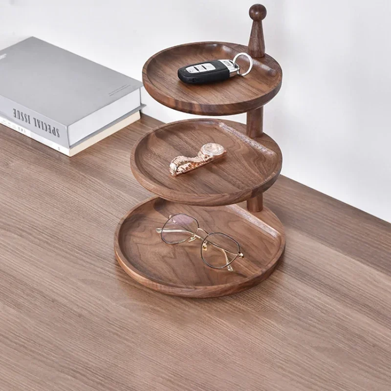 Multi-Layer Walnut Entrance Storage Rack Key Tray Organizer with Tool-Free Installation Versatile Decorative Shelf for Entryway
