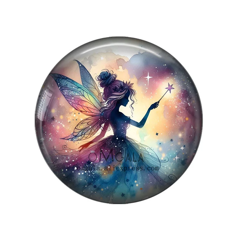 Magic Watercolor Painting Wings Fairy 12mm/18mm/20mm/25mm Round Photo glass cabochon demo flat back Making findings
