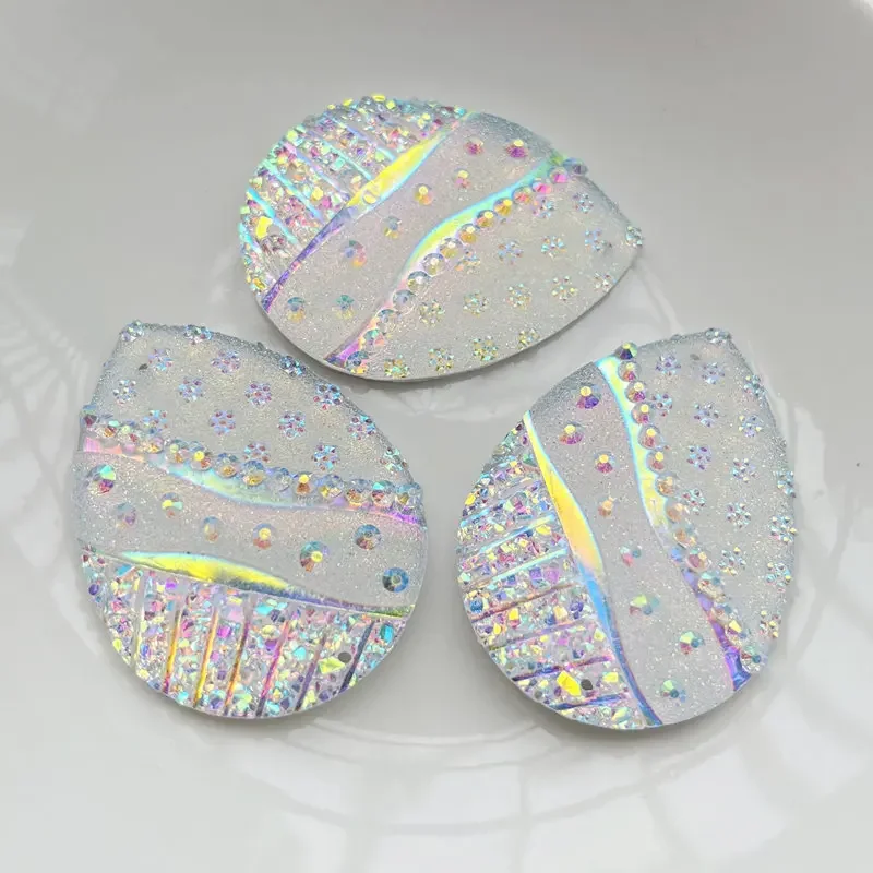 6 pieces of newly sewn Rhinestone Drop Shaped 30*40mm resin flat back white AB color gem wedding Earrings decorative accessories