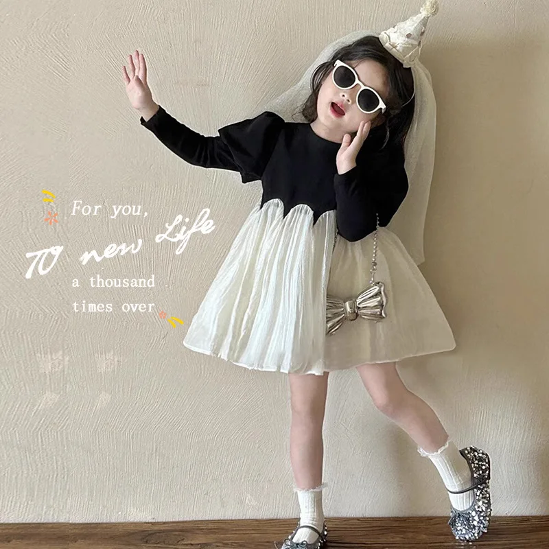 

Children's clothing girls' vintage puff sleeve dress2025Autumn Style New Children's Puffy Princess Dress Birthday Dress