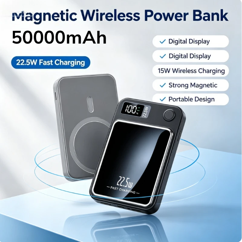 Magnetic Wireless Power Bank 50000mAh 22.5W Fast Charging External Battery Charger for Huawei Samsung iPhone PD 20W Powerbank