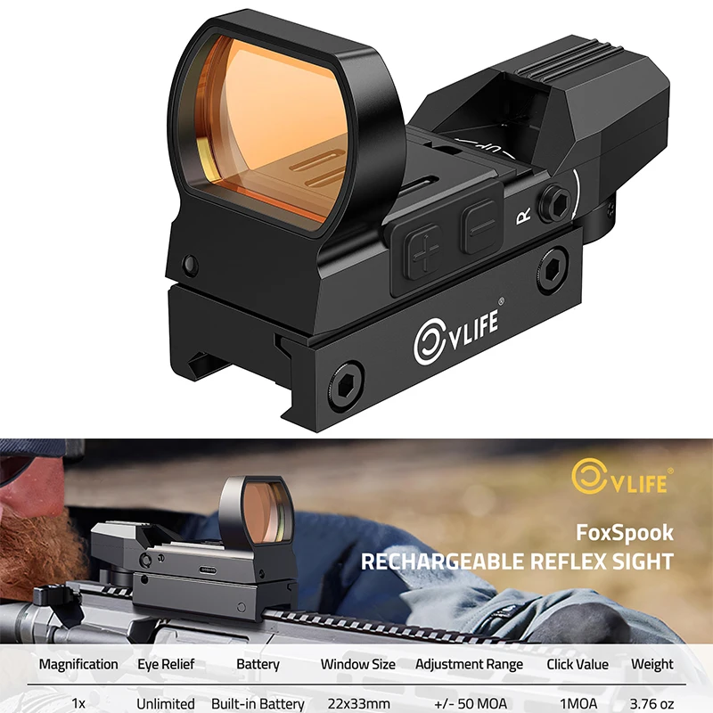 

Прицел CVLIFE с красной точкой, 1x22x33 мм, 4 сетки, оптика, рефлекторное прицелование, перезаряжаемые прицелы для алюминиевой направляющей Пикатинни 20 мм