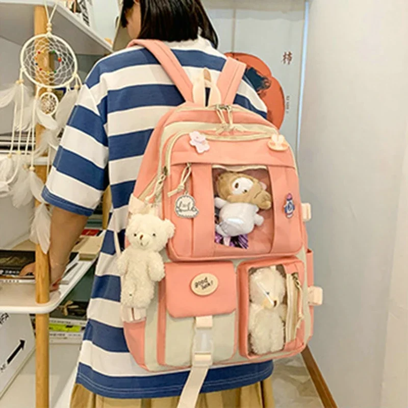 5pcs Sets Children's School Backpack Kawaii Women's Bagpack Bookbag Laptop Bag For Teens Girls Mochilas 2023 Students Totes Sac