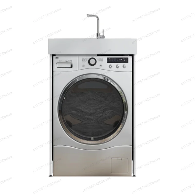 Small apartment balcony laundry cabinet integrated basin laundry pool trough with washboard, drum washing machine cabinet