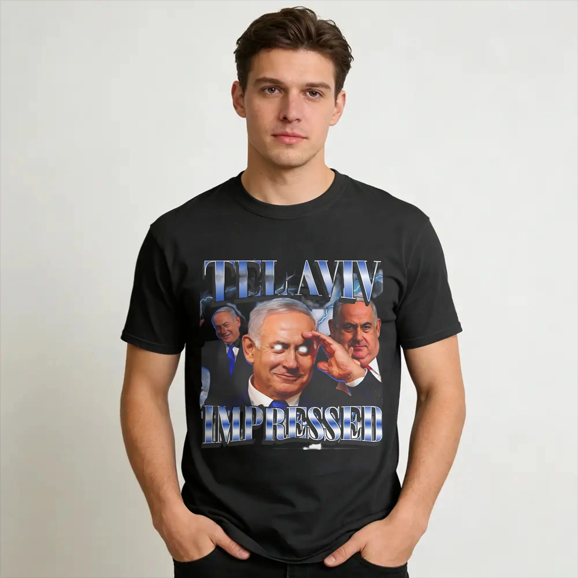 Men Women Graphic Printed BYE-BYE BIBI Benjamin Netanyahu Leaves Office   Tee T Shirt Pure Cotton  T-shirts Clothes