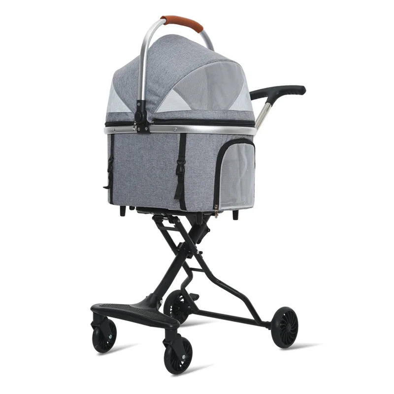 Hot Selling Luxury 4-Wheel Foldable Pet Stroller Portable Cat And Dog Travel Carrier Oxford Canvas Backpack Stroller