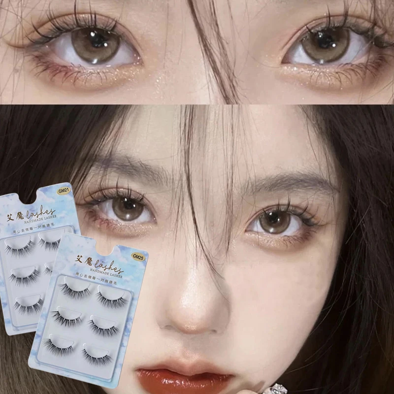 3Pairs Little Devil New Manga Eyelashes Cross Natural Mink Eyelashes Daily Makeup Lash Extension Big Eye Long Fairy Fake Lashes