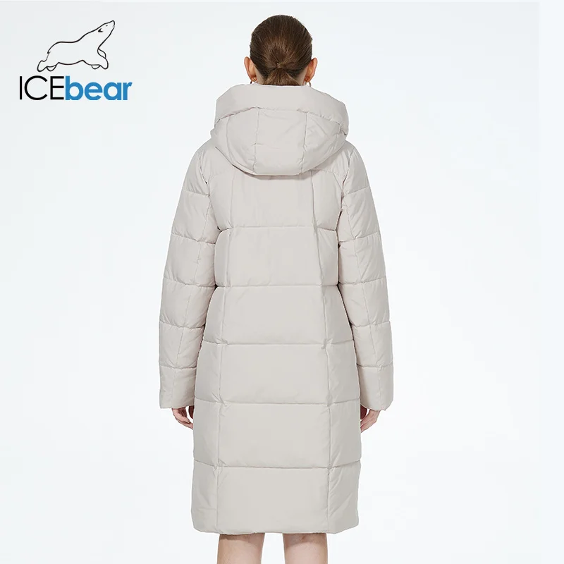 ICEbear 2023 New women\'s winter jacket double-breasted long windproof cotton coat with hood GWD3935I