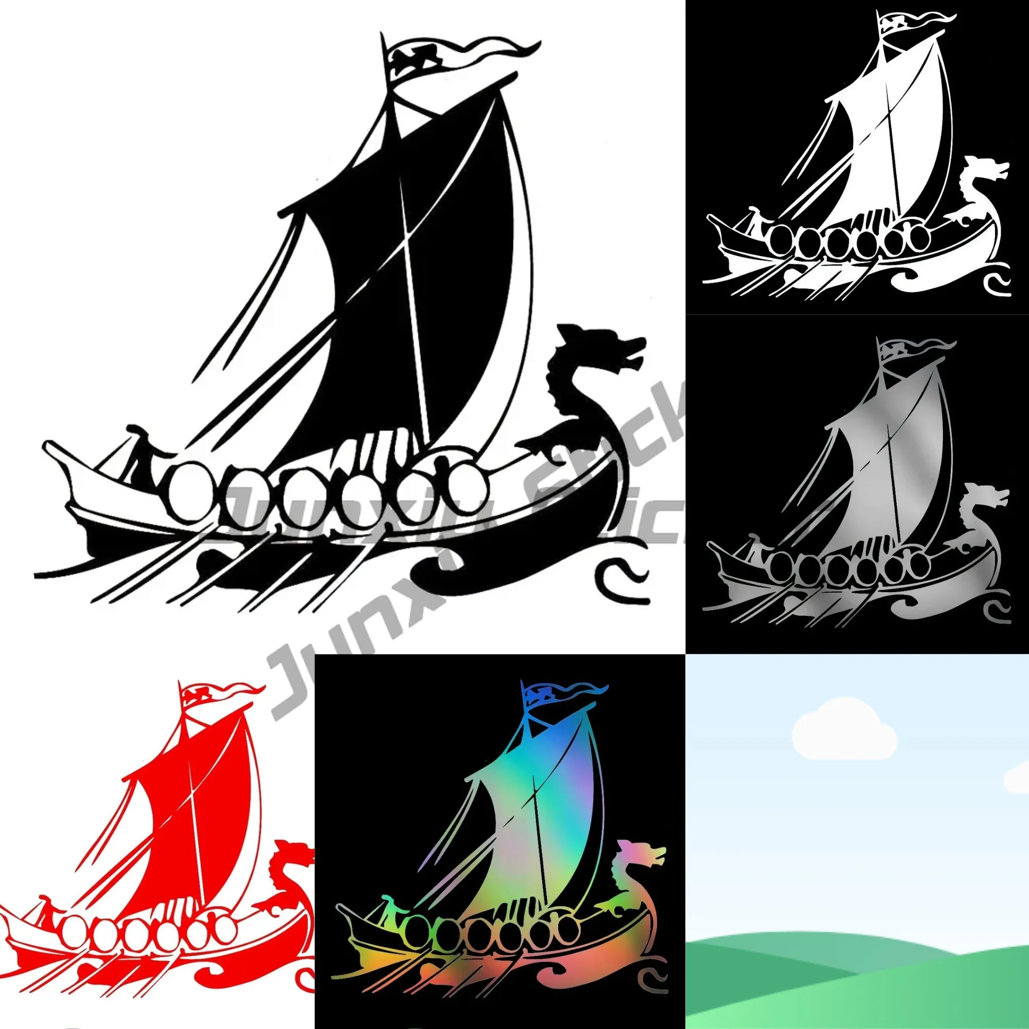 

Car Stickers Sunscreen and Waterproof Dragon Head Viking Ship Pattern Stylish, Exterior Parts Accessories Cover Scratches Cute