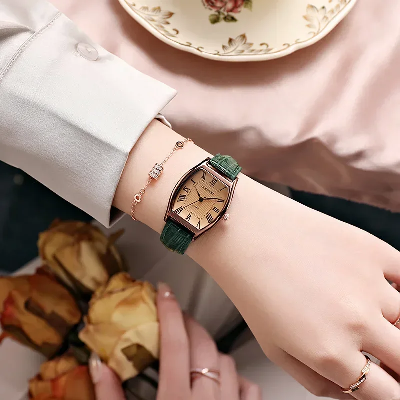 1pcs Vintage Wine Bucket Quartz Watch for Women Fashion Simple Belt Watch Temperament Accessories Girl Party Gifts