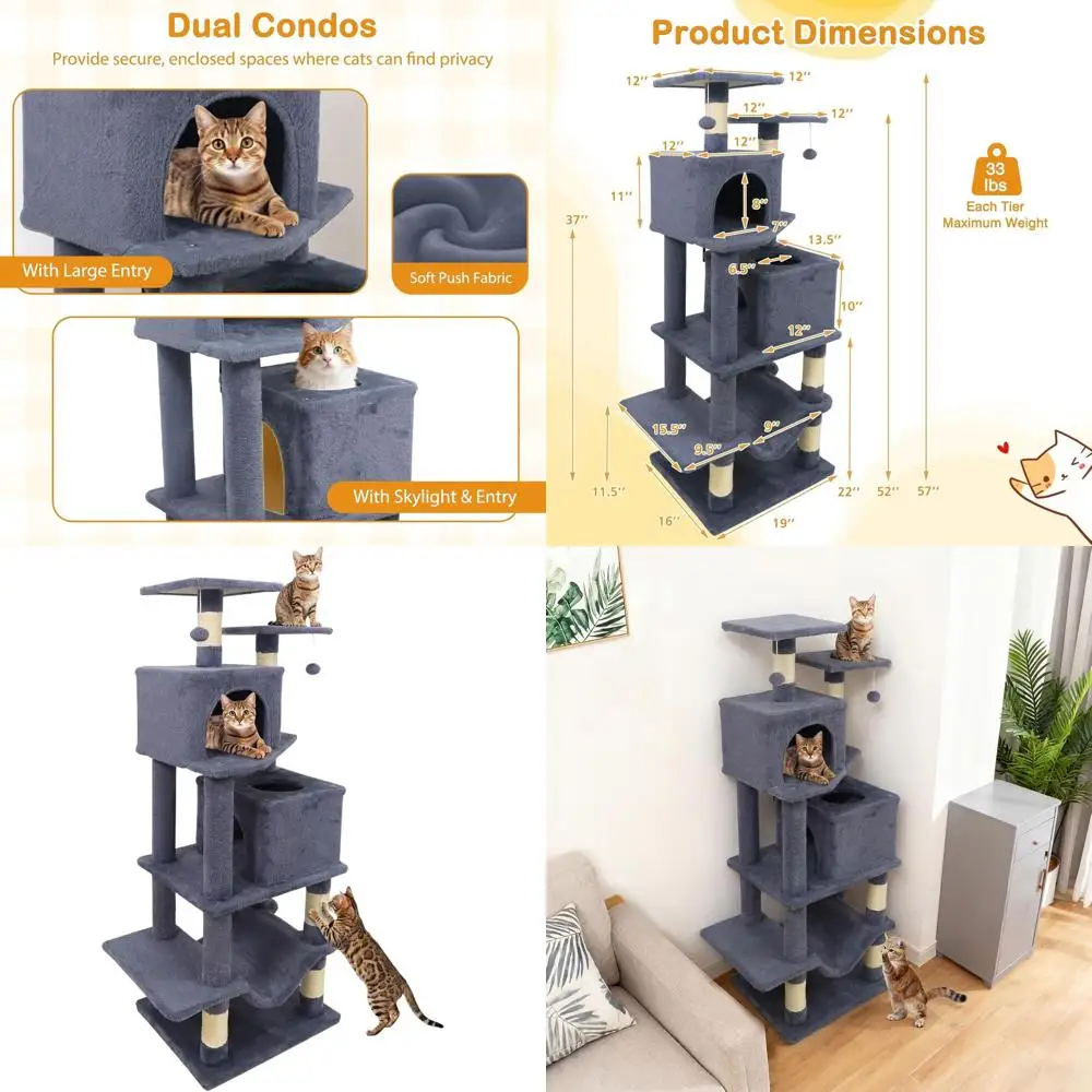 

Кошачий игровой комплекс для дома 57 (см) с сизалевым столбом, лежанкой, домиками, гамаком, игрушками-мячами и платформами