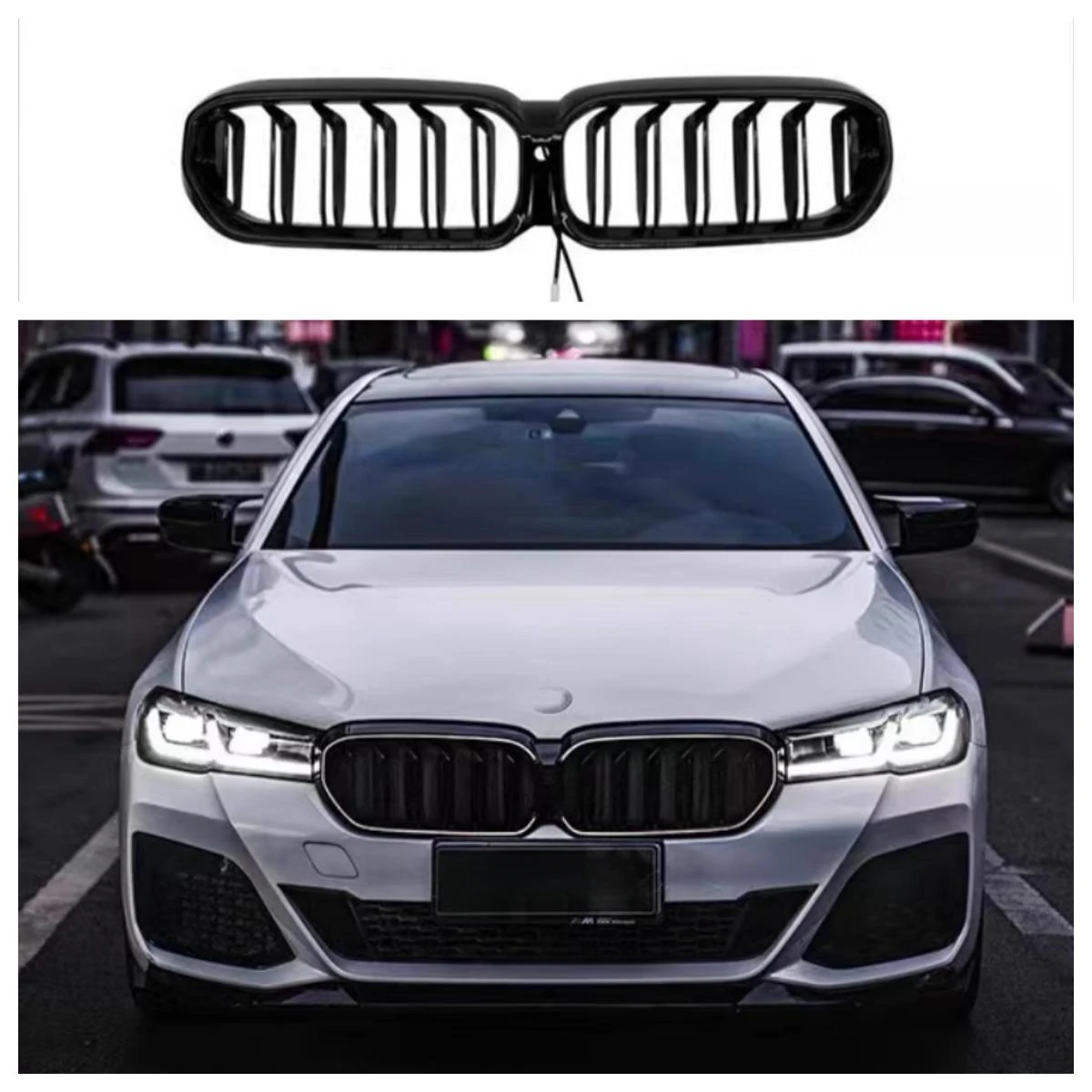 For BMW G30 G38 5 Series 530 525 540 2018-2024 Fashion Modification Upgrade Led Ligths Grille Front Bumper Car Grid Glossy Black