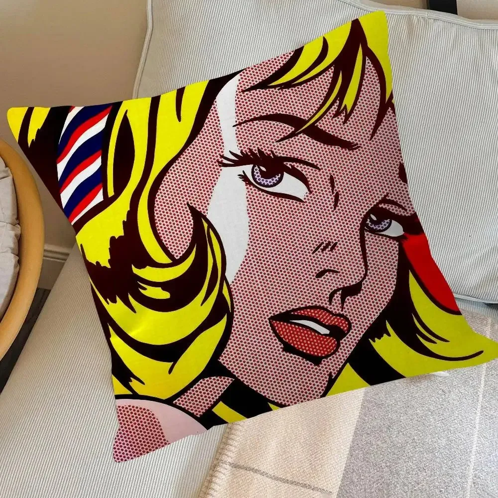 1 Pc Pop Art Comic Girl Cushion Cover Retro Abstract Throw Pillow Case for Sofa Living Room Cafe Decor Colorful Pillowcases