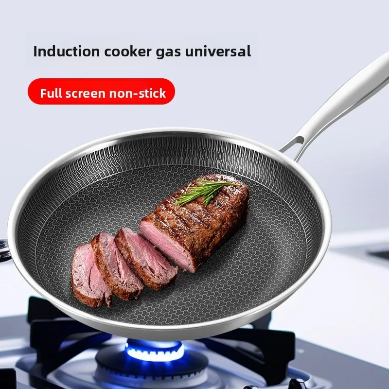 

304 three-layer steel stainless steel frying pan thick bottomed pan uncoated honeycomb non-stick pan for frying eggs and steaks