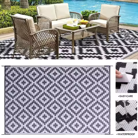 1PC Waterproof Outdoor PP Plastic Straw Patio Blankets Indoor Waterproof Carpets for Deck Backyard Family Picnic Balcony Rugs