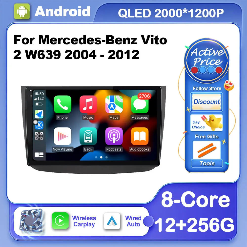 

Android System for Mercedes-Benz Vito 2 W639 2004 - 2012 Car Radio Video Multimedia Player GPS Navi WiFi+4G BT DSP No 2 din