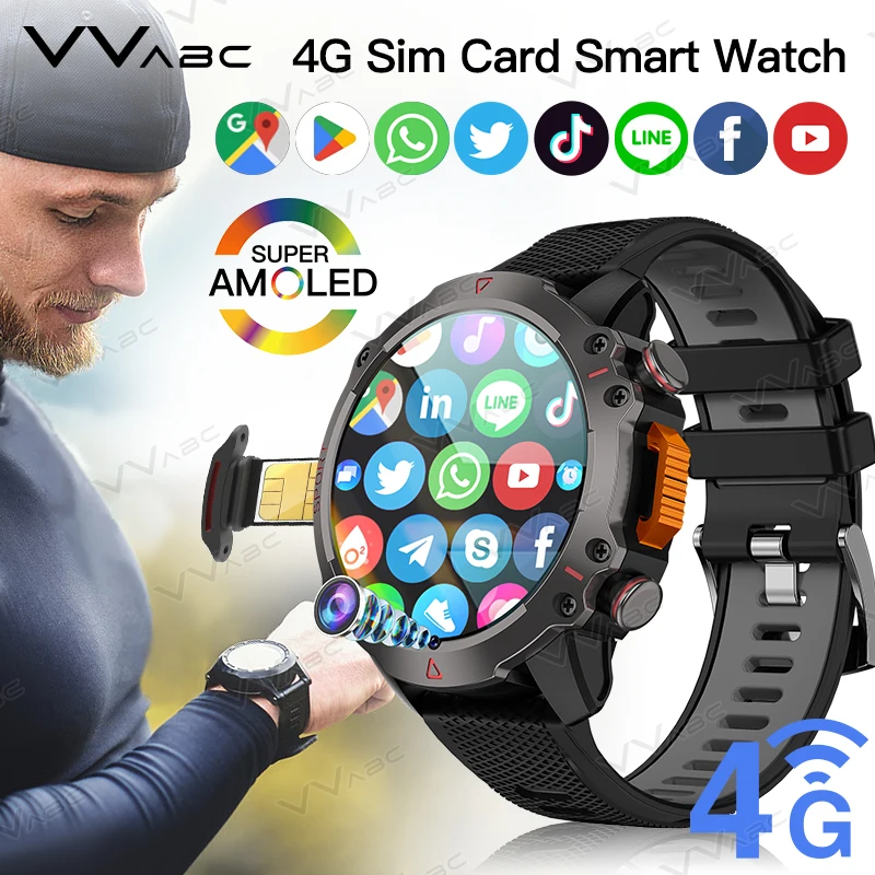 4G SIM Card Smart Watch with GPS Metal Case Front Camera Outdoor Google Play Android Round Smartwatch Heart Rate Fitness Tracker