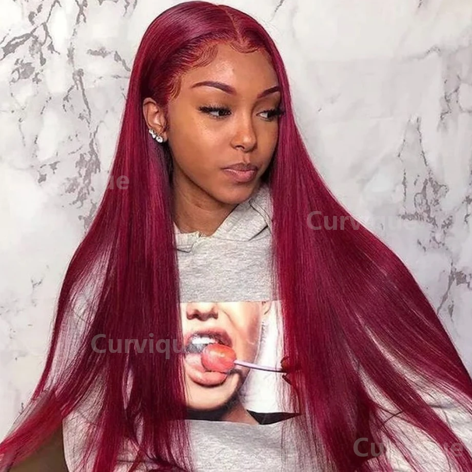 

Brazilian 99J Burgundy Lace Front Wig Straight Lace Front Wigs Colored Human Hair Wigs For Women 13x4 13x6 Hd Lace Frontal Wig