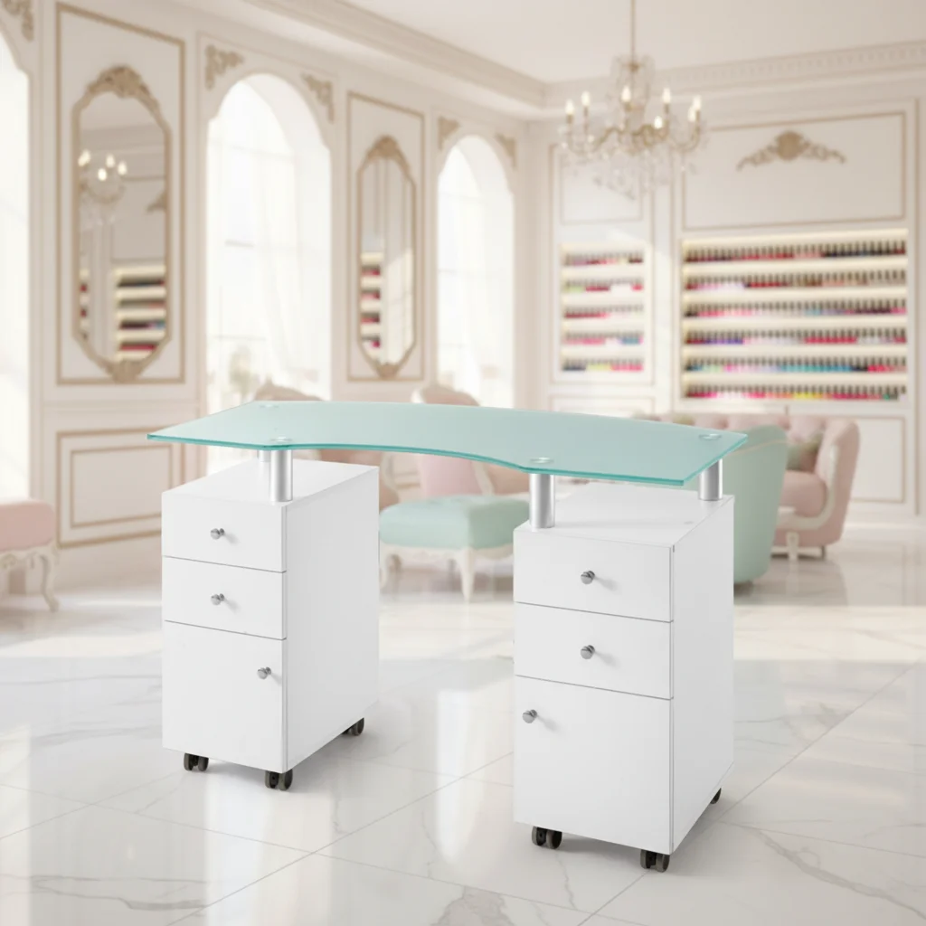 Beauty Salon Glass Table Top Wholesale Manicure Table And Chair Set Single Double Seat Nail Table